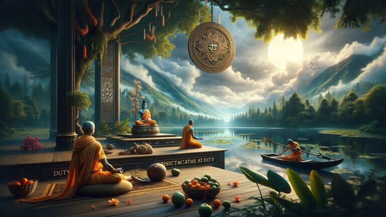 mend mediating in front of a rive on Bhagavad Gita Quotes positive thinking