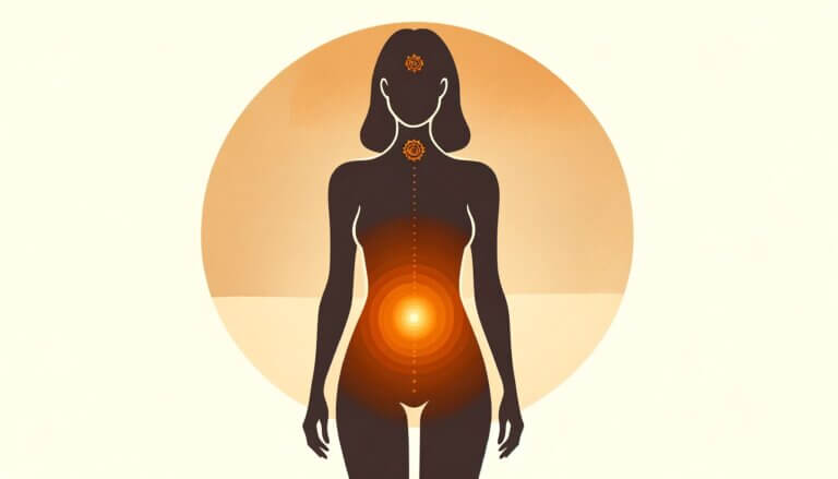 image of woman. location of the sacral chakra showing. glowing from sacral chakra affirmations