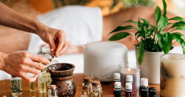 many essential oil vials being blended