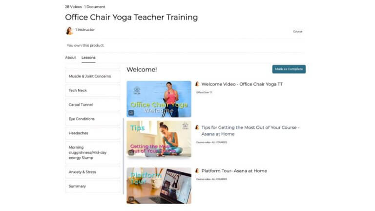 Preview of Office Chair Yoga Teacher Training videos and manual.