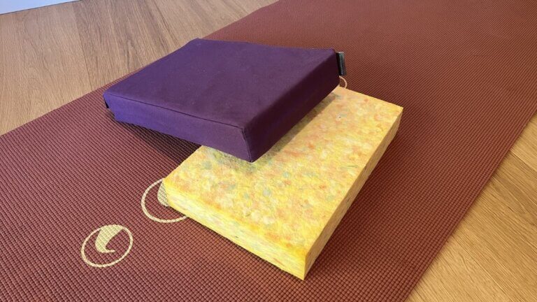Two chip foam yoga blocks. One with and one without cover