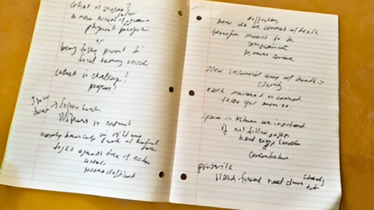 Fiona Stang’s handwritten yoga journal notes used to track patterns in practice and life